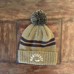 Nantucket Island logo olive green winter pom pom‎ beanie hat unisex men women OS